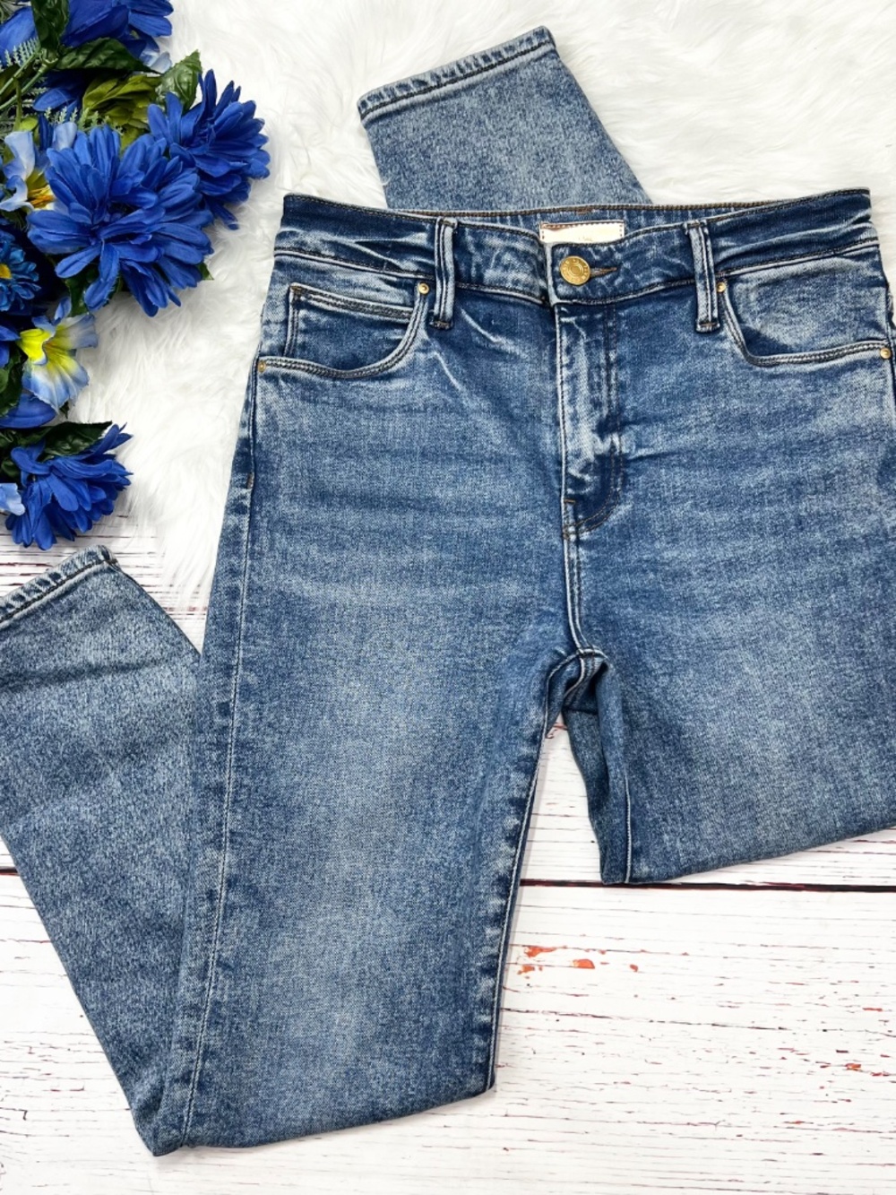 Kut from the Kloth High-Rise Washed Blue Straight Jeans